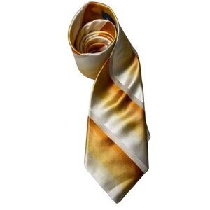 Ted Baker London Men's Tie Necktie Silk Classic Striped Orange Yellow Cream